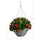 24in. Pre-Lit UV Resistant Artificial Red Tip Photinia & Gold Berries Christmas Hanging Basket with 34 Warm White LED Lights (Indoor/Outdoor)